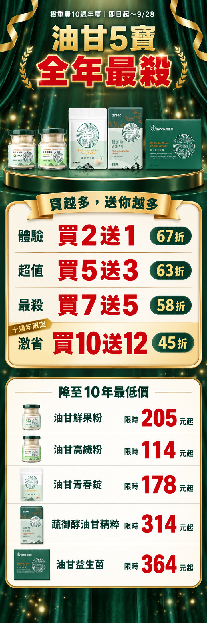 油甘五寶十周年慶優惠方案