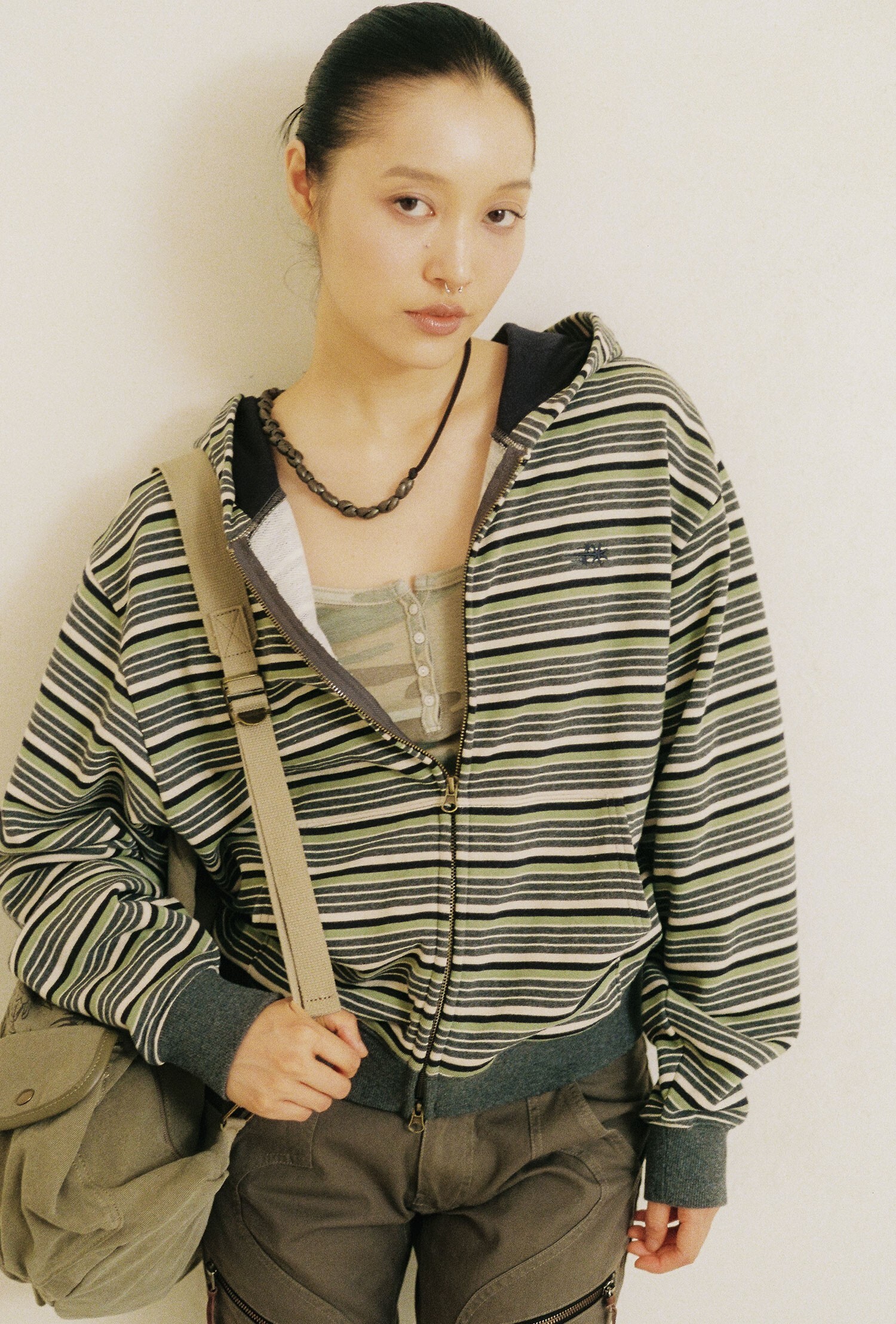 Niceghostclub STRIPE 3STAR HOODIE ZIP UP