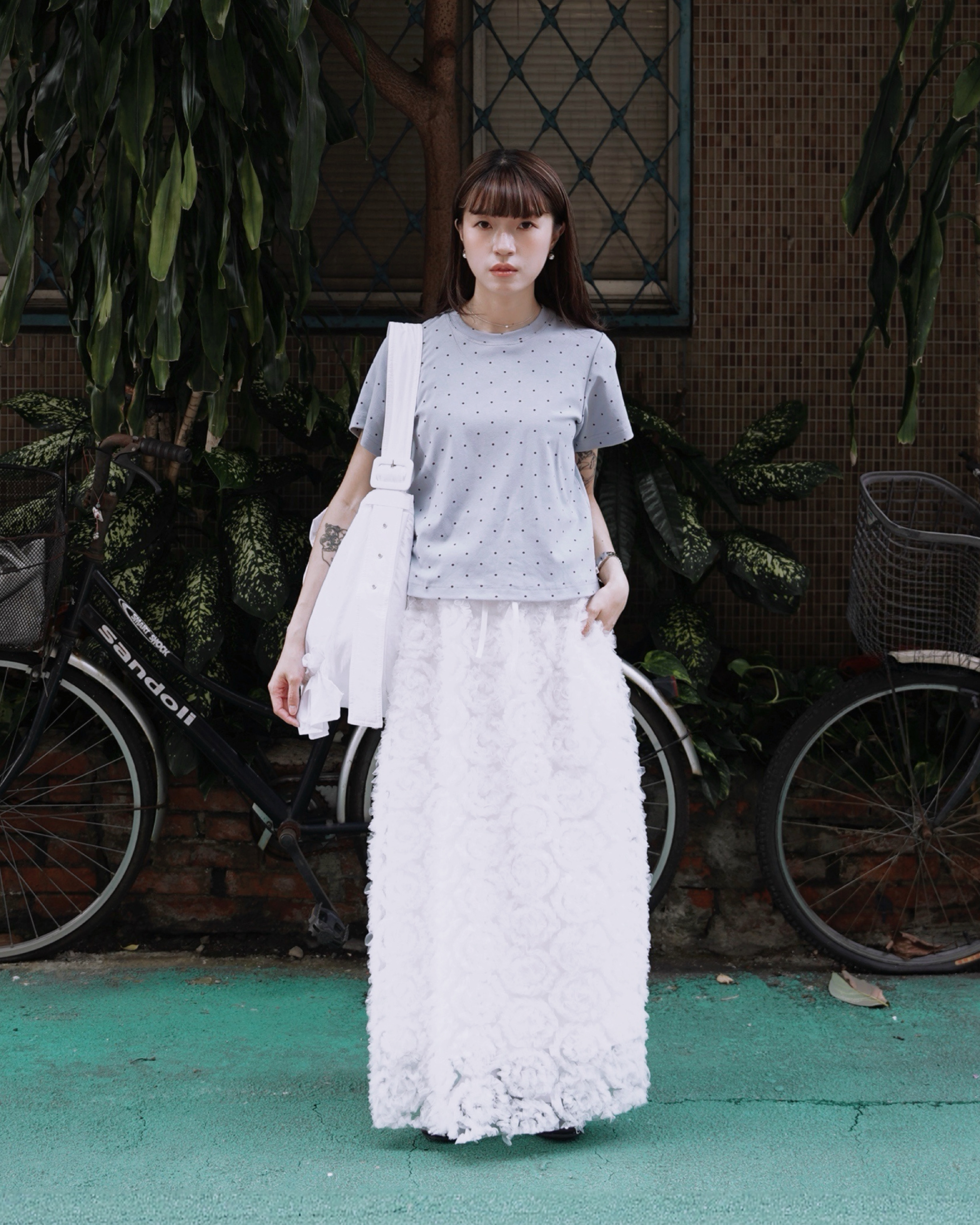 【 Kiki.co made 】Bloom by Bloom Mesh Skirt - Ivory