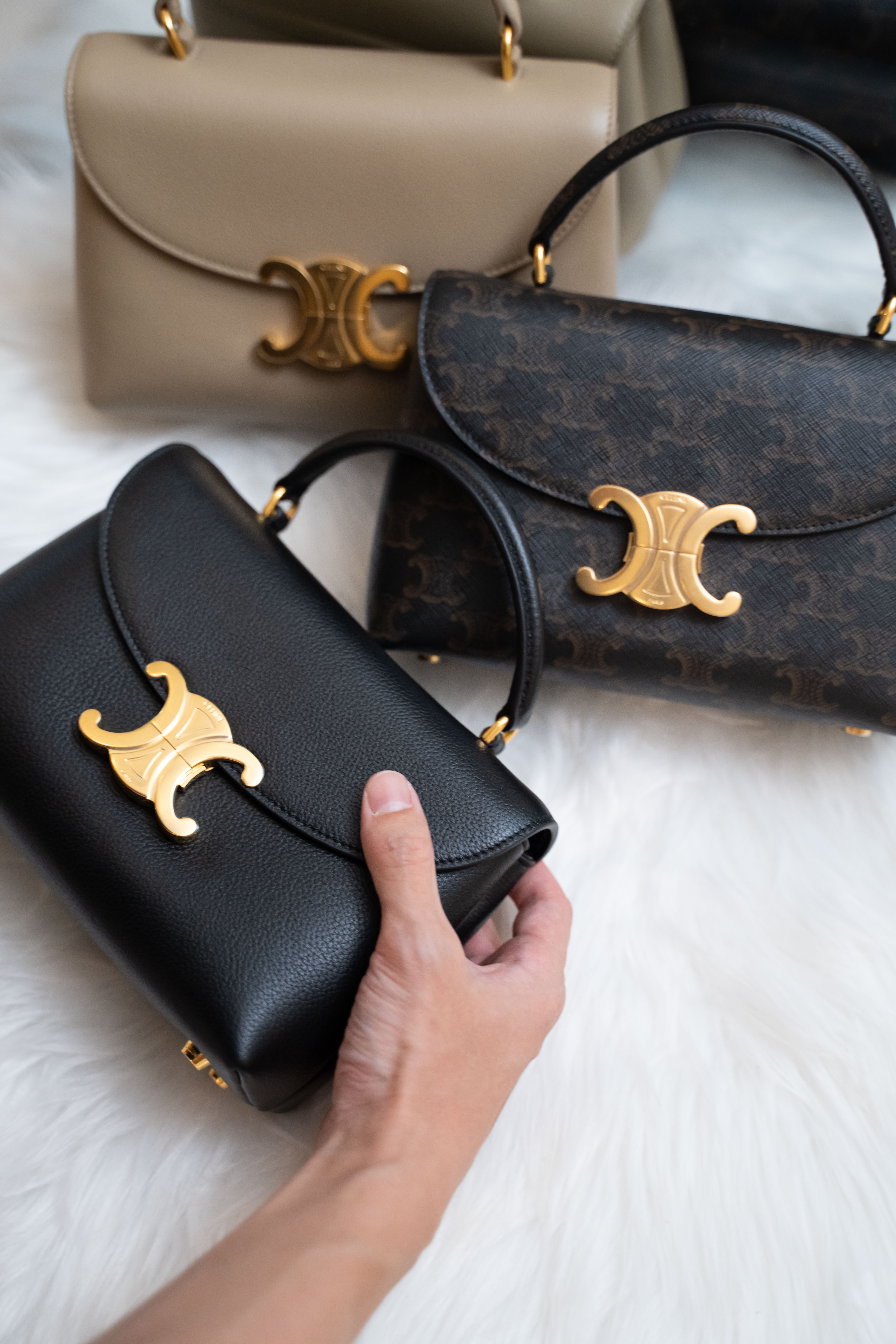 Celine Teen nino 黑金色柔軟粒面牛皮革手袋