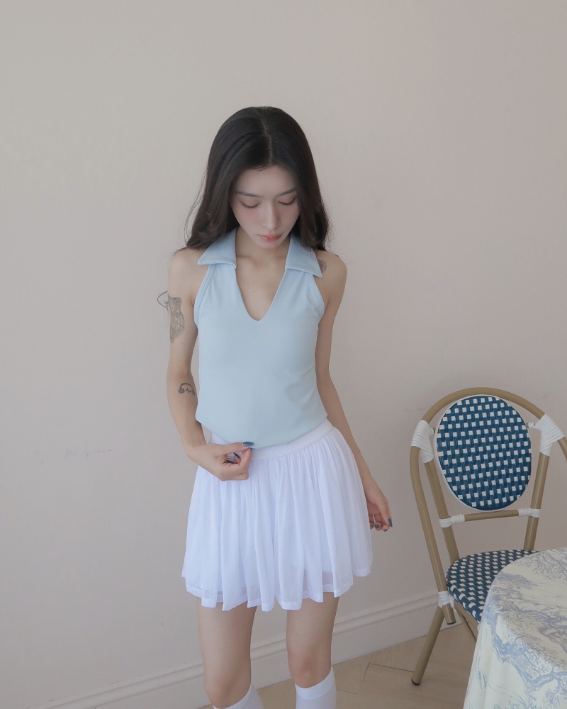 baby girl bratop 翻領胸墊上衣 / 霧霾藍色