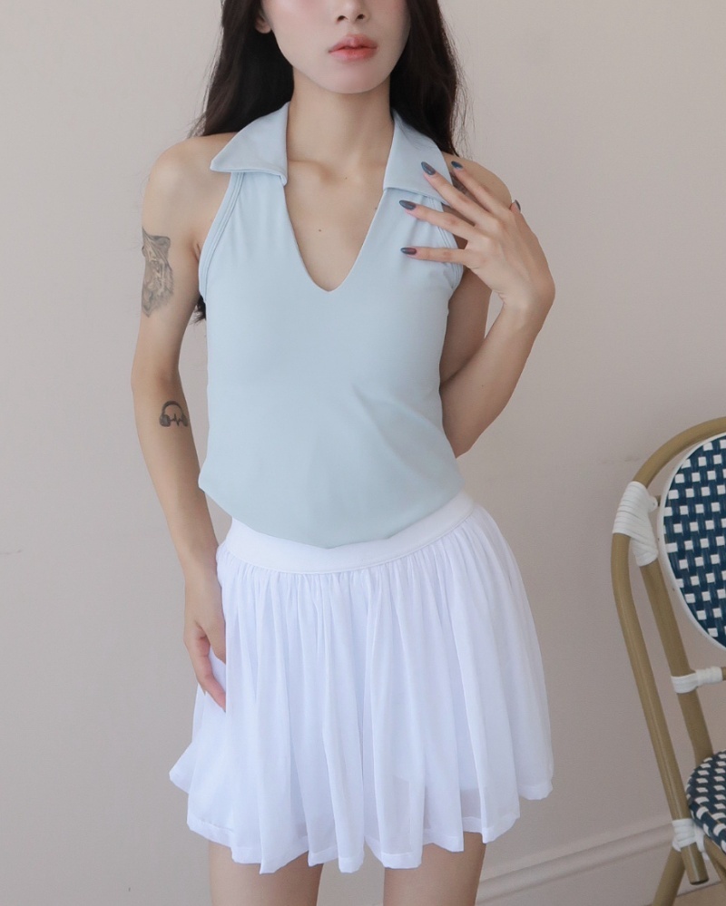 baby girl bratop 翻領胸墊上衣 / 霧霾藍色