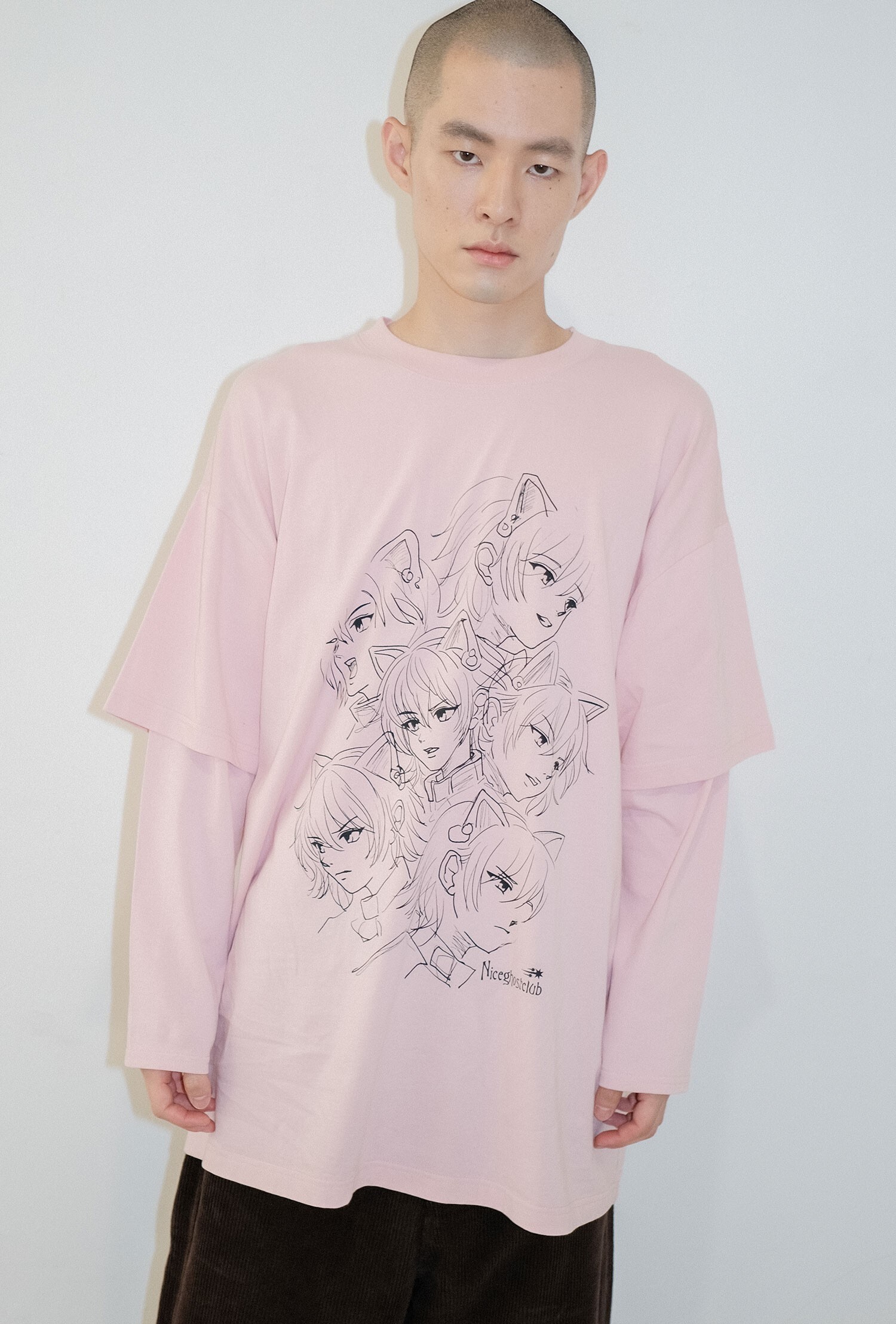 Niceghostclub FACE SKETCH LAYERED BIGBIG LS TEE
