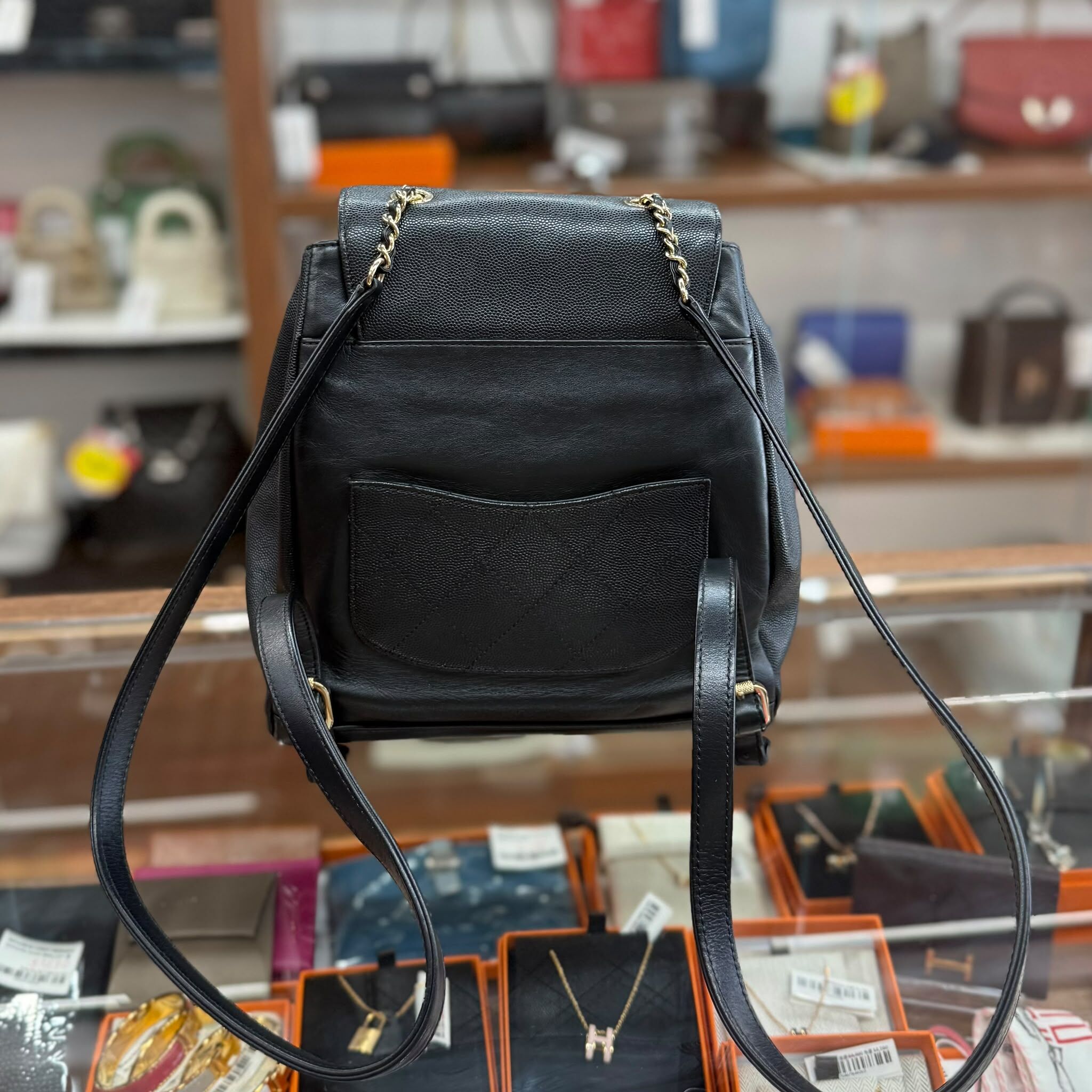 85%NEW USED CHANEL BACKPACK 黑色荔枝皮淡金 BUSINESS ADDINITY  A93748 #香奈兒背包