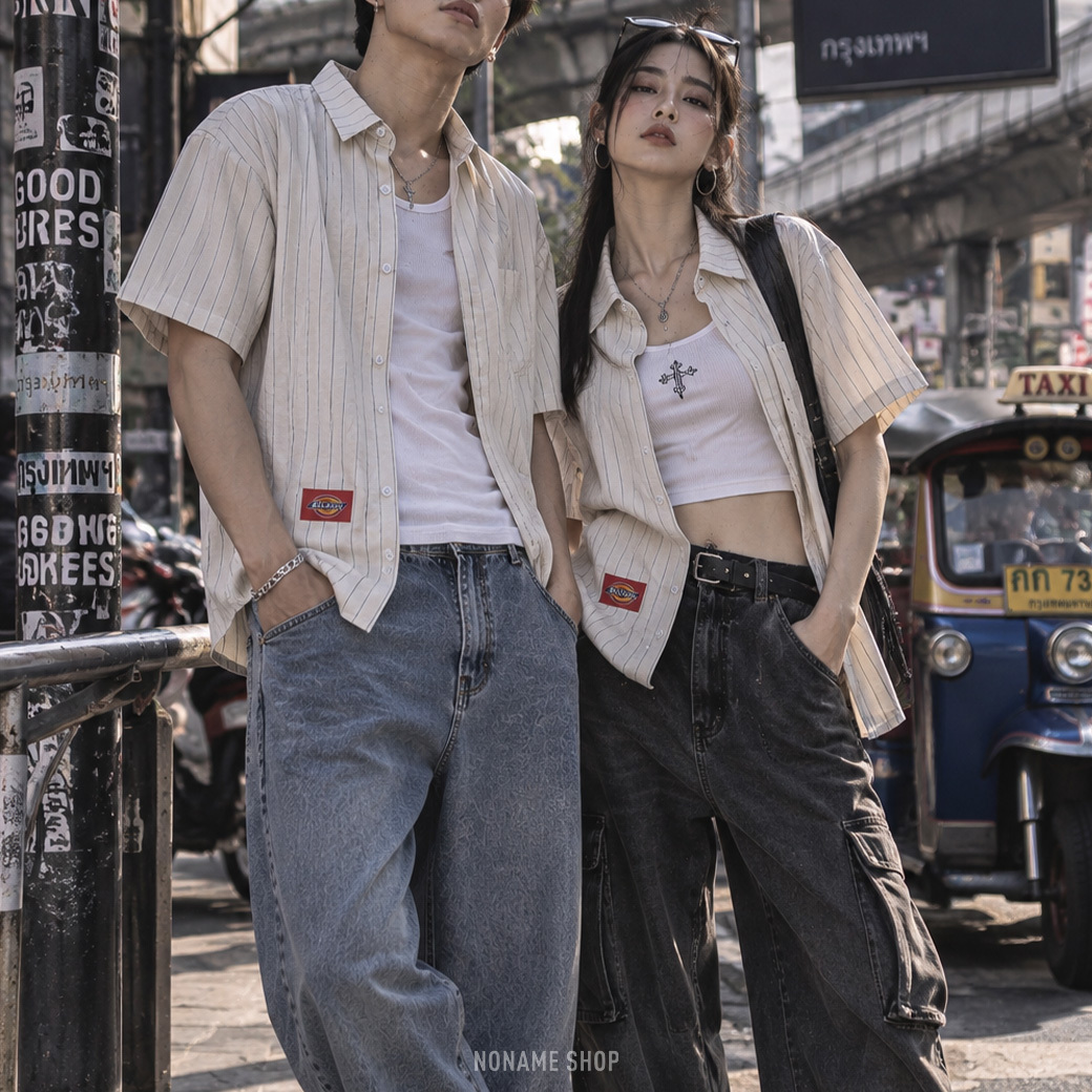 DICKIES 美式 條紋 口袋 工裝 短袖 襯衫 四色 (男/女同款)