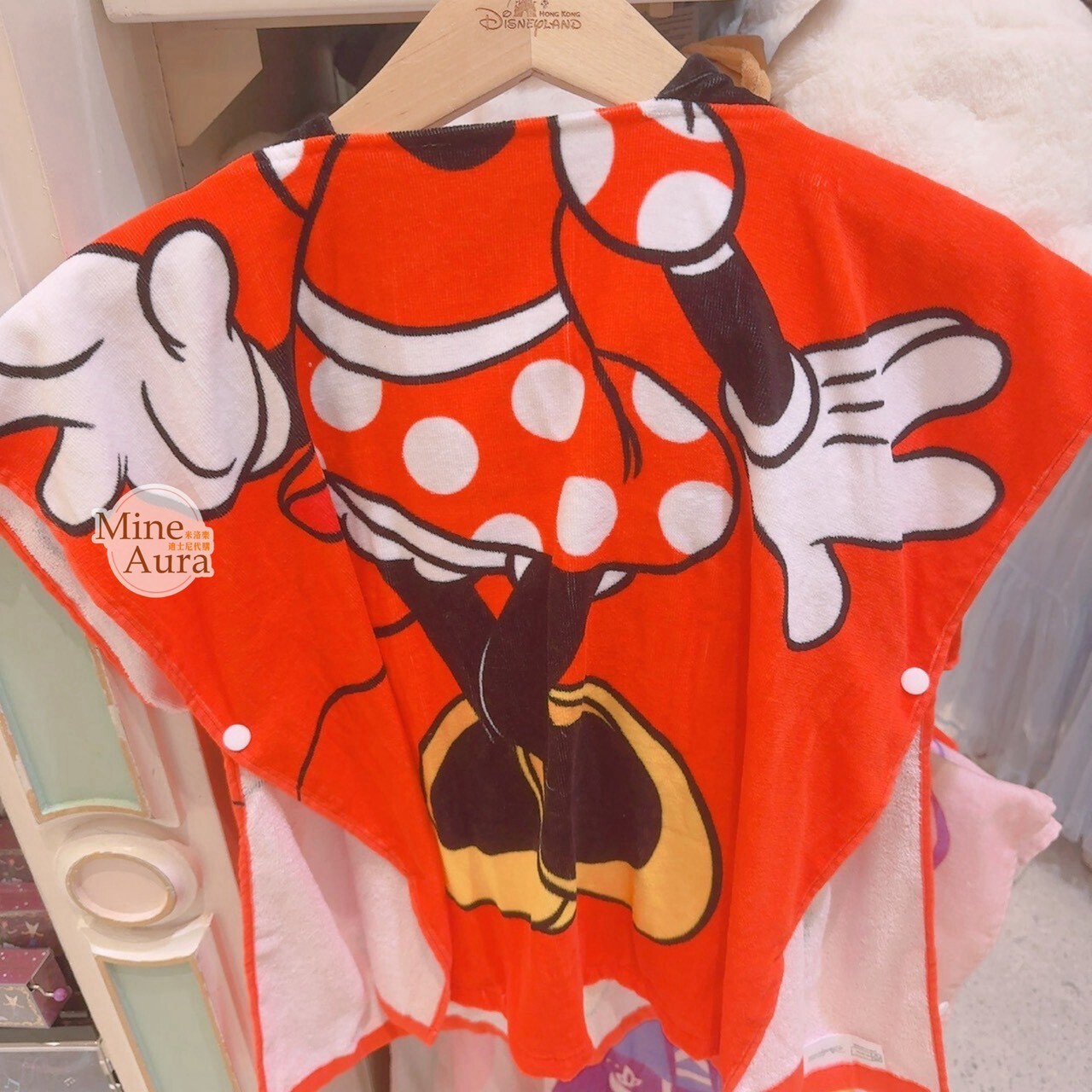 米妮 Minnie 造型 連帽 兒童 披肩斗篷 浴巾 毛巾 -香港迪士尼樂園