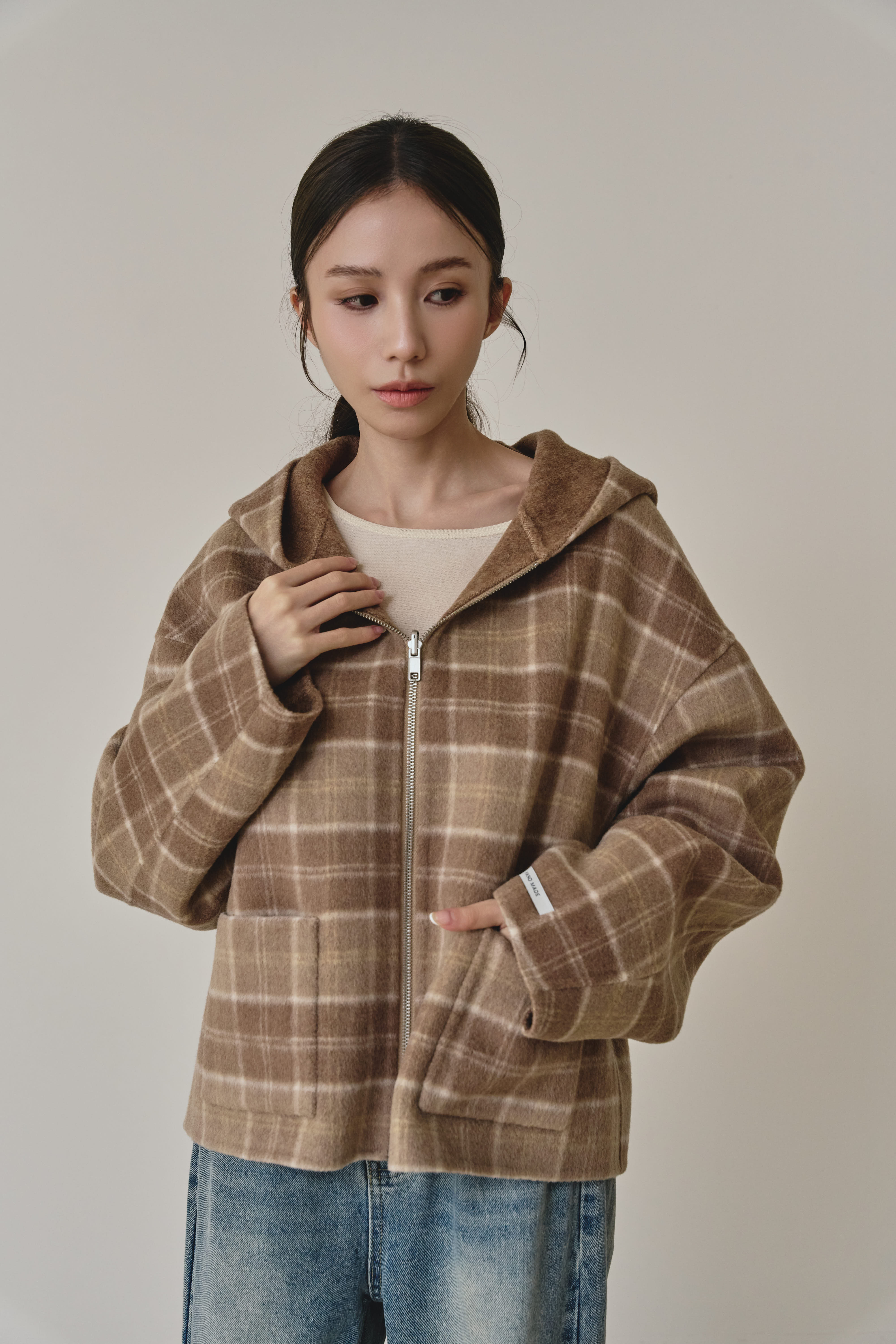 【早鳥】雙面穿連帽手工羊毛大衣-焦糖格