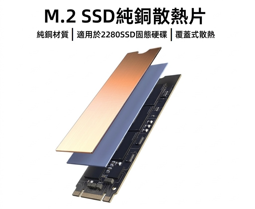 2280純銅散熱片 M.2散熱片 硬碟散熱片 固態硬碟散熱 SSD散熱片 散熱銅片 純銅 散熱片 硬碟散熱