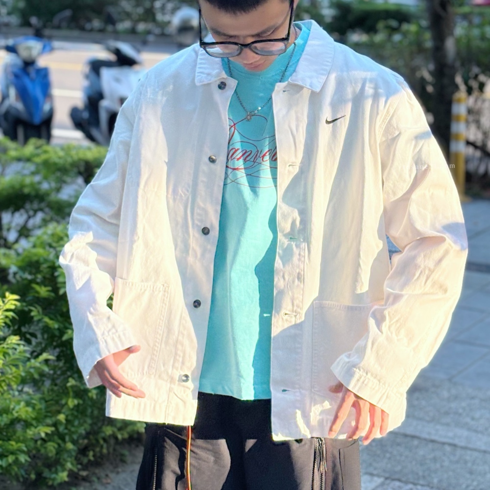 NIKE LIFE JACKET 米白 小勾刺繡 教練外套