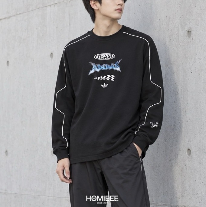 Adidas Originals Crew 衛衣 賽車風 標語 黑色 男女可穿 [JM8037]