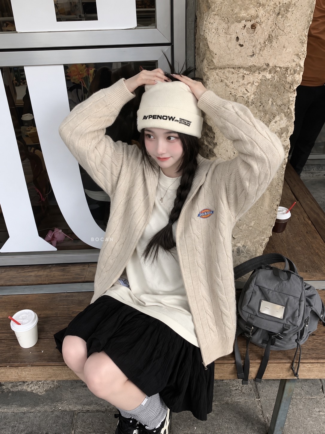 DICKIES 美式復古 純色麻花 雙拉鏈 立領 針織 毛衣 外套 男女同款