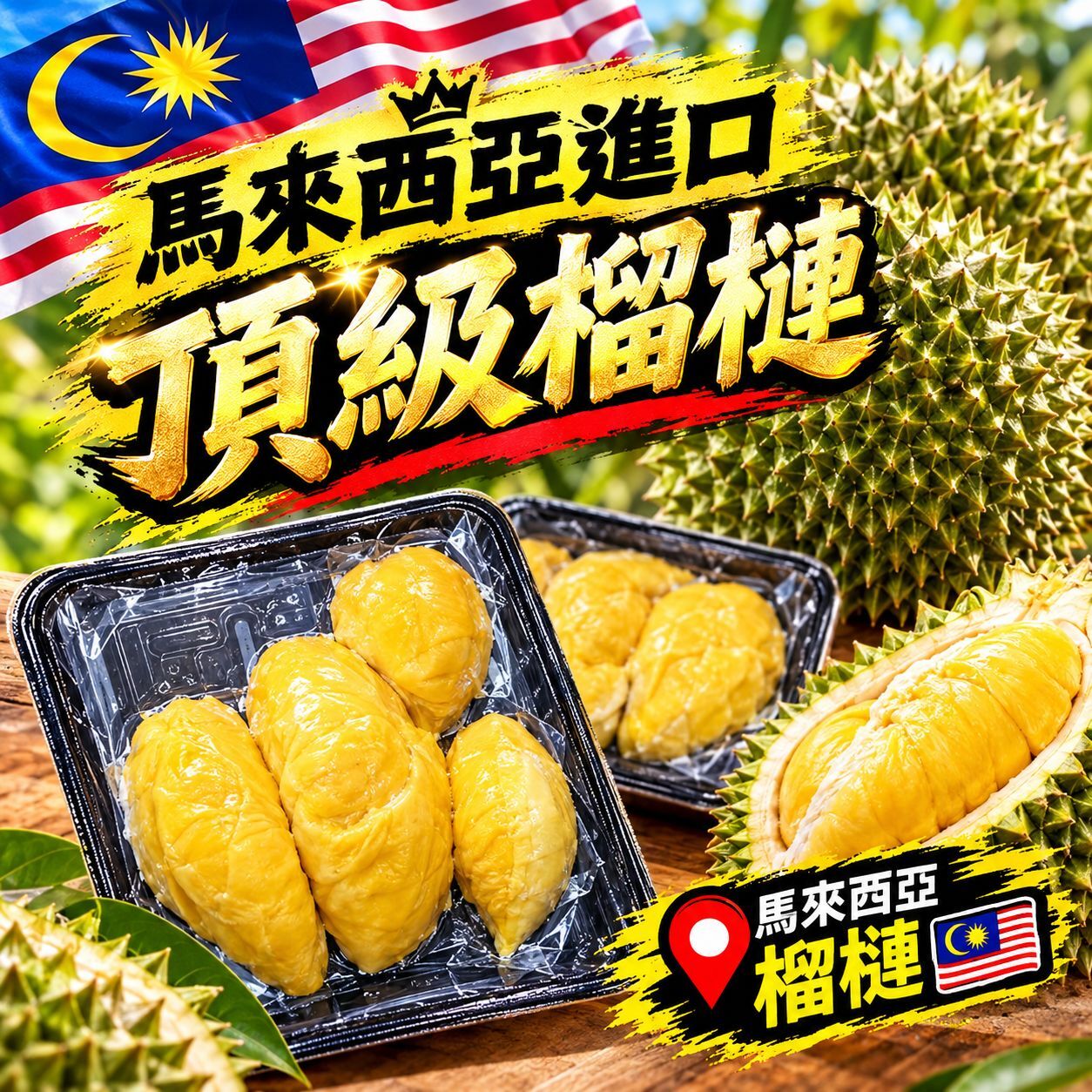 馬來西亞進口【去殼榴槤禮盒】 (已去殼&液態氮冷凍)｜麻坡老樹貓山王，老虎山皇中皇，蘇丹皇，黑刺，老甘榜