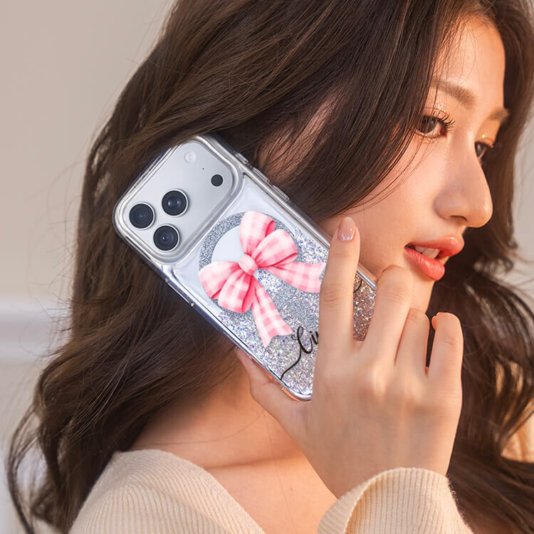 可愛格紋蝴蝶結 閃耀鏡面殼 (MagSafe磁吸) - iPhone防摔手機殼