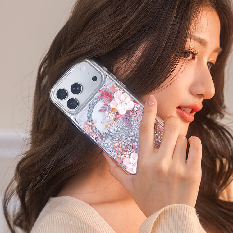淡粉櫻花 (MagSafe磁吸) 閃耀鏡面殼 - (訂製名字) iPhone客製化手機殼