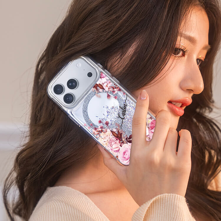 法式玫瑰 (MagSafe磁吸) 閃耀鏡面殼 - (訂製名字) iPhone客製化手機殼