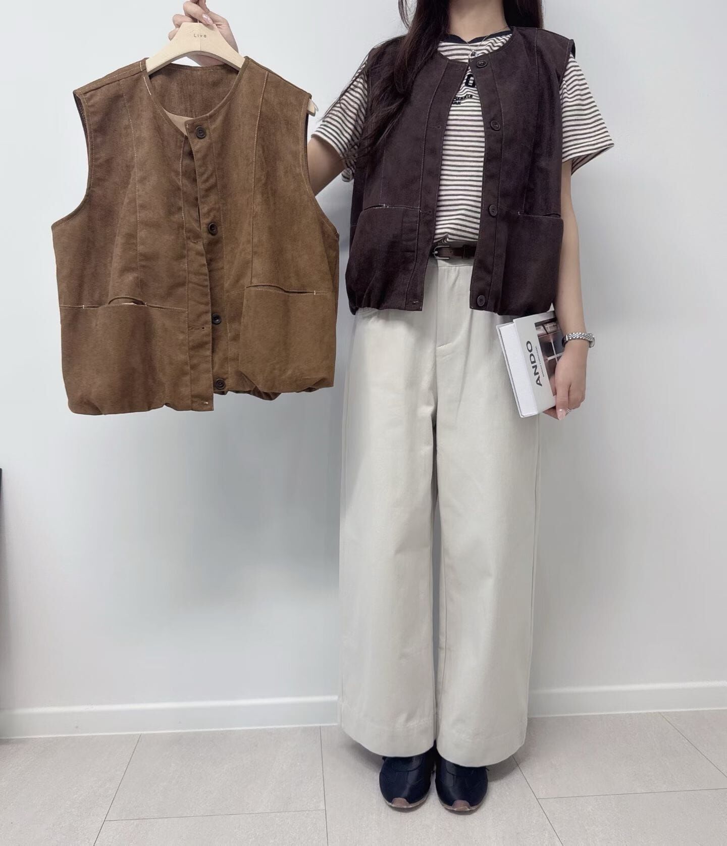 LU7129 復古磨砂麂皮排扣馬甲背心