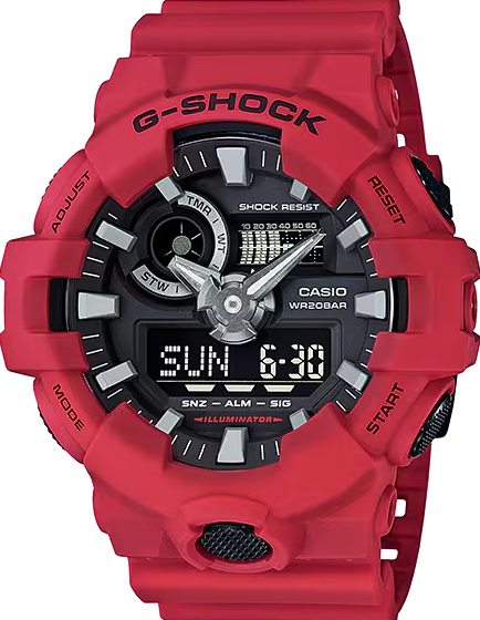 萬年鐘錶 - G-SHOCK  紅色防震雙顯電子錶 GA-700-4 錶徑 : 53.4mm