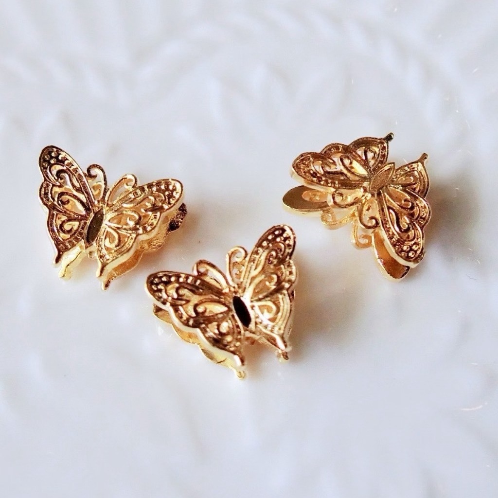 24K 精緻蝴蝶 金色隔珠(1入)｜保色配件 DIY金屬材料