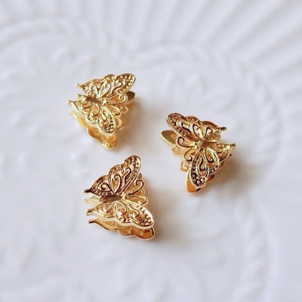 24K 精緻蝴蝶 金色隔珠(1入)｜保色配件 DIY金屬材料