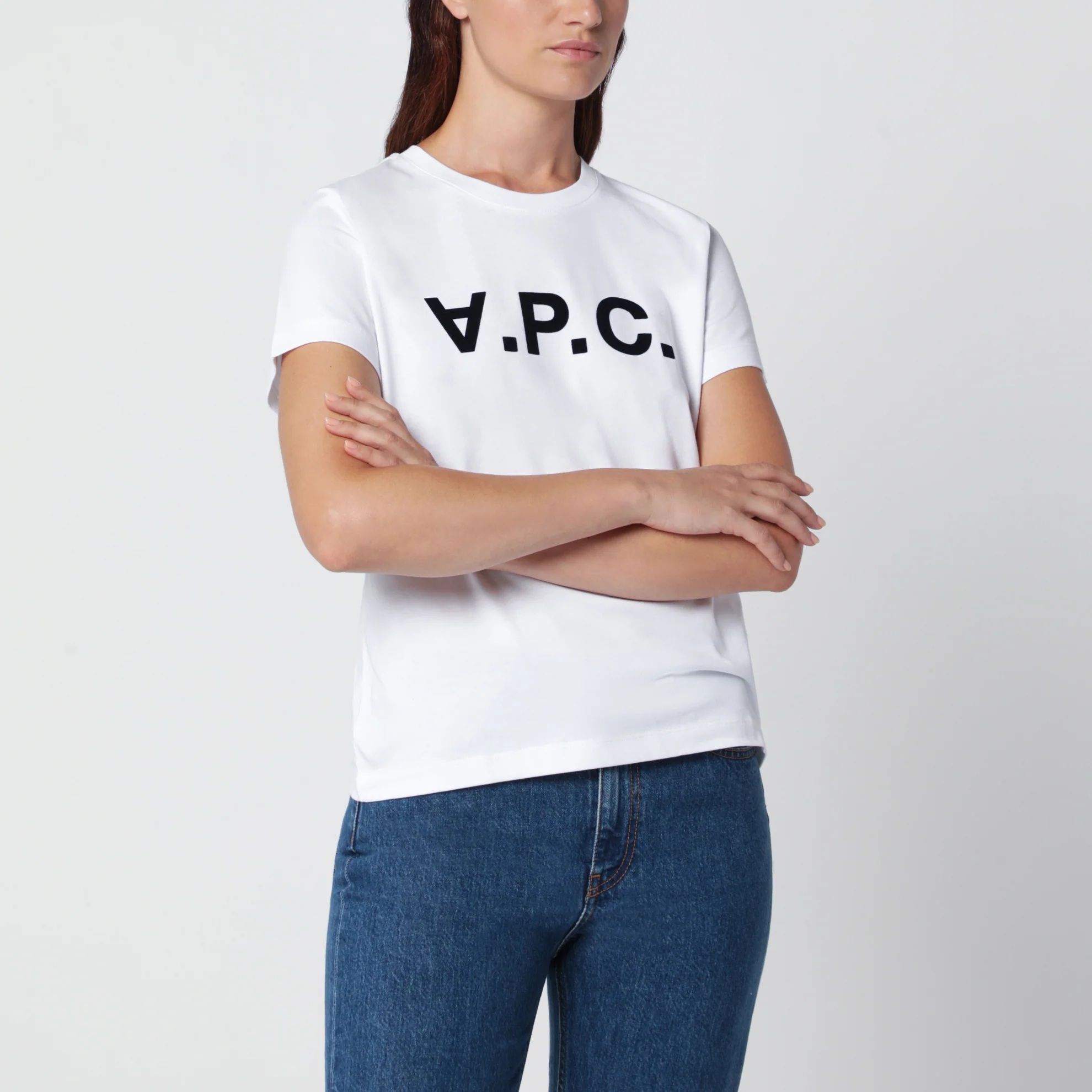 1FF0918-051 [A.P.C.] 標誌刺繡棉質 T 恤 白色／深海軍藍 #COHBU-F26610CO (EU)