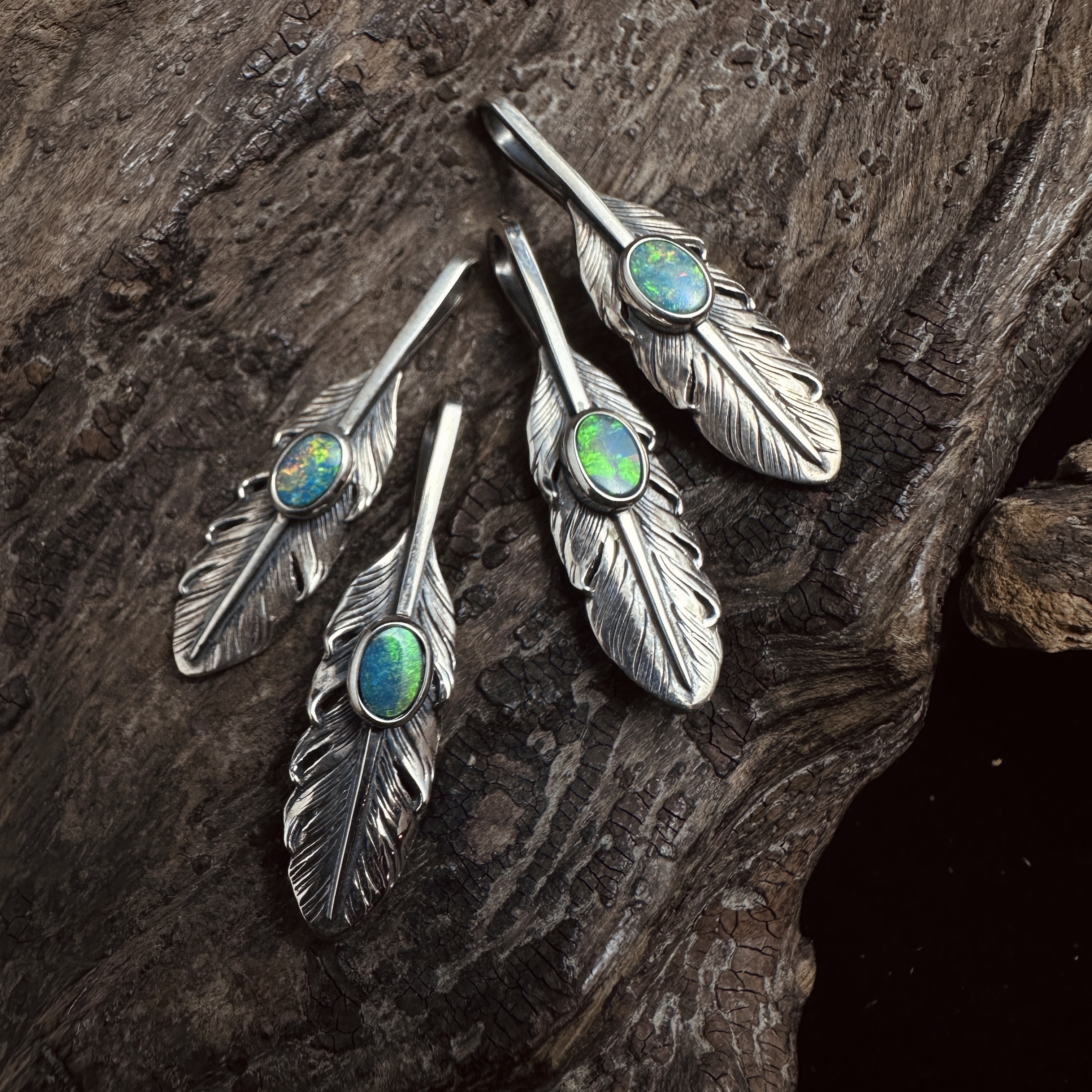 Black Venom Jewelry- Freedom & Prayer XXS(3cm) Silver Feather with Opal