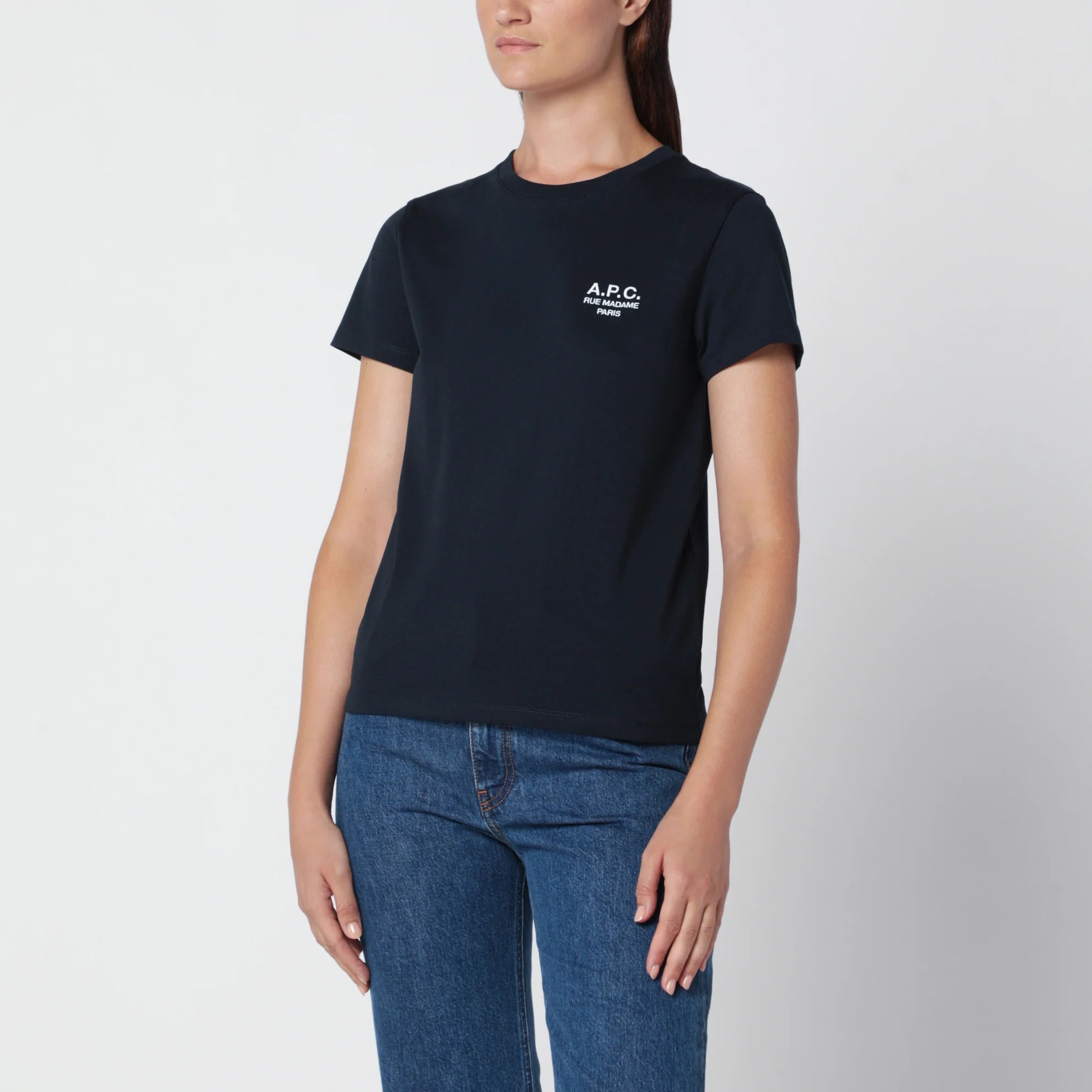 1FF0918-052 [A.P.C.] 標誌刺繡棉質 T 恤 深海軍藍／米白色 #COHBU-F26610CO (EU)