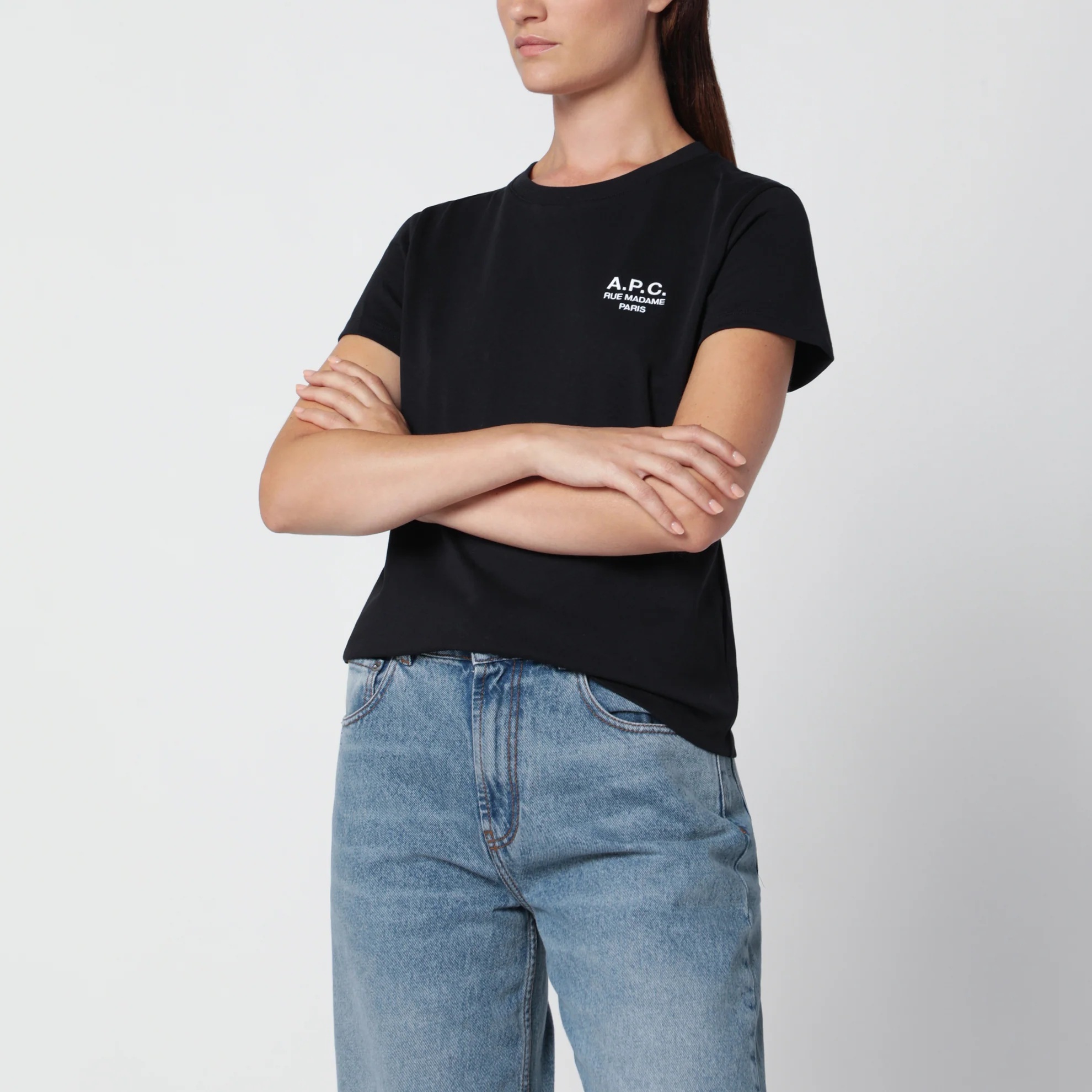 1FF0918-054 [A.P.C.] 標誌刺繡棉質 T 恤 黑色／白色 #COHBU-F26610CO (EU)