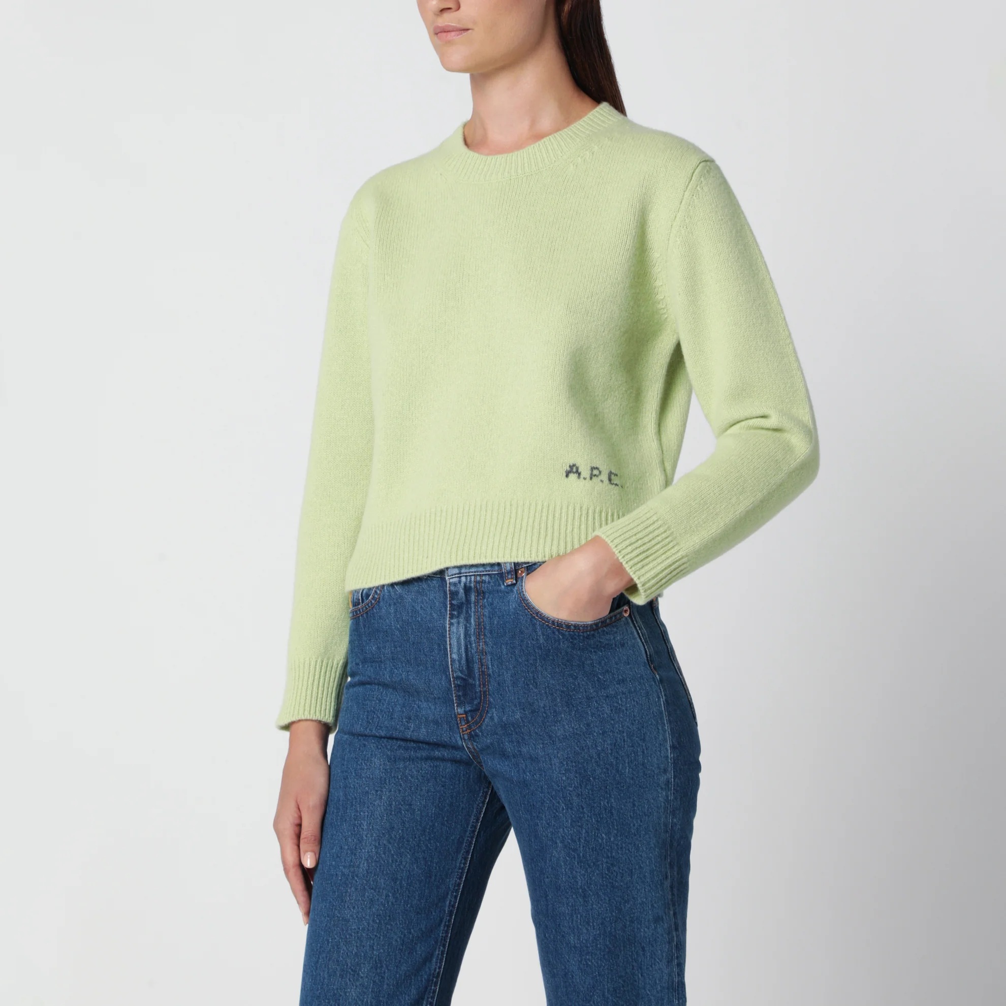 1FF0918-056 [A.P.C.] 標誌刺繡羊毛毛衣 茴香綠 #WOASW-F23498WO (EU)