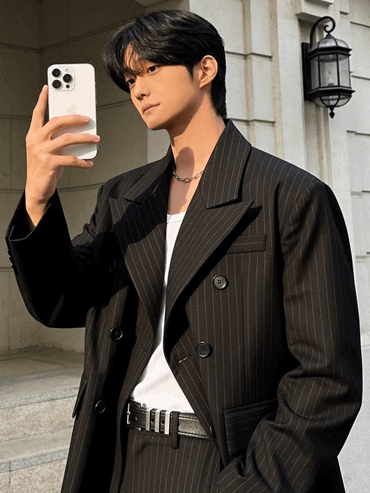 Classic Striped Double-Breasted Blazer