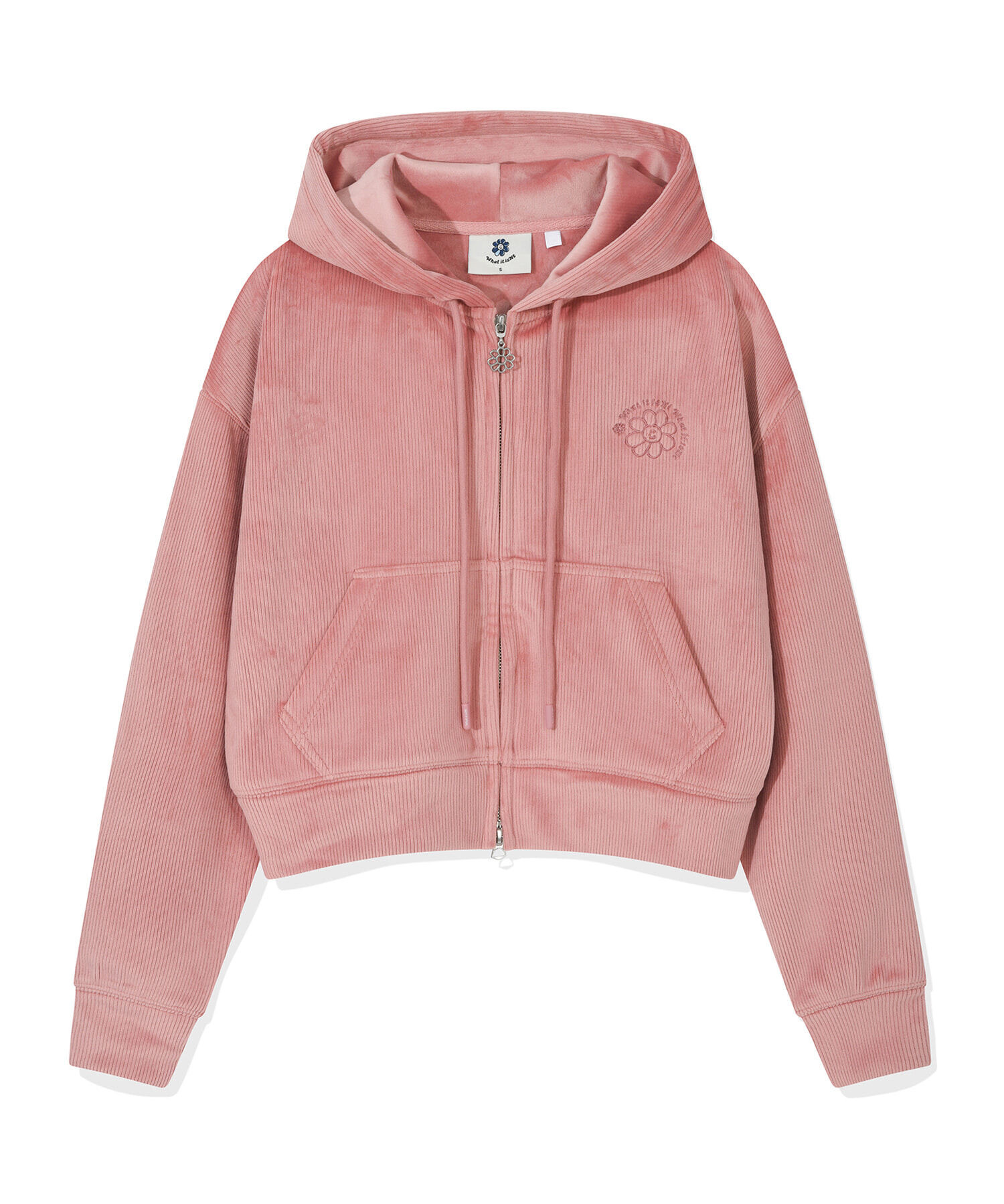 【隨時截單！限時優惠預訂】韓國WHAT IT ISN'T WOMEN FLORY CORDUROY CROP ZIP-UP HOODIE