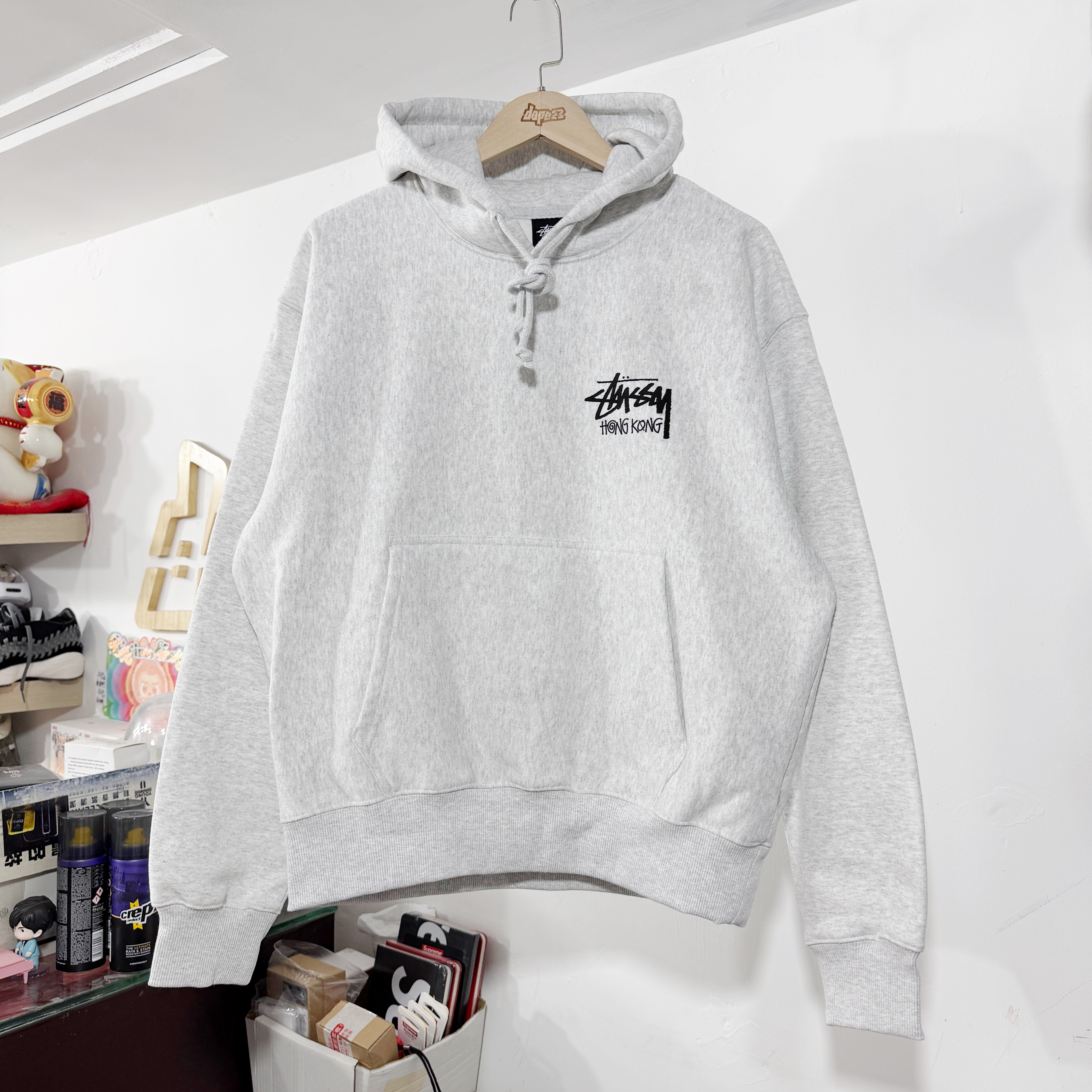 STUSSY STOCK HONGKONG HOODIE ASH HEATHER 灰色 香港限定 有帽衛衣