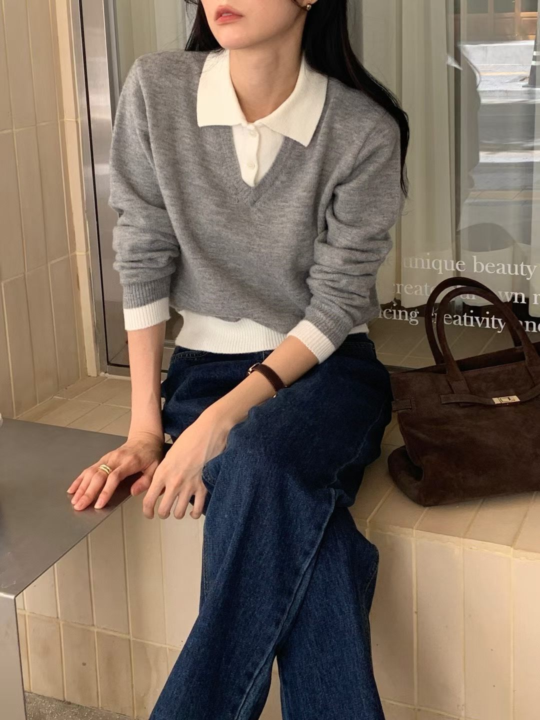 AB26119 Layered Colla Knit
