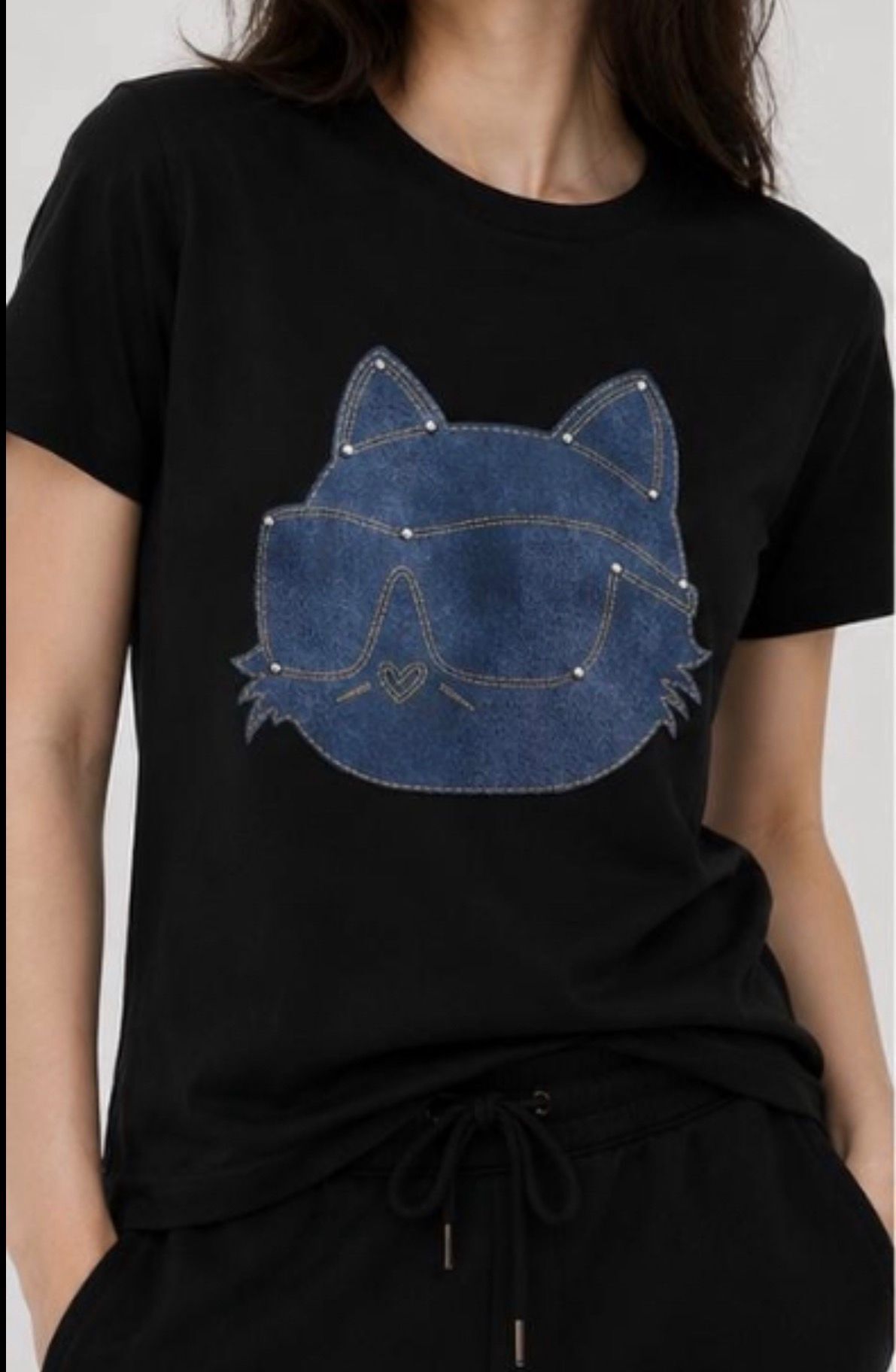 Karl Lagerfeld 女裝牛仔貓貓 Tee (黑) KL2
