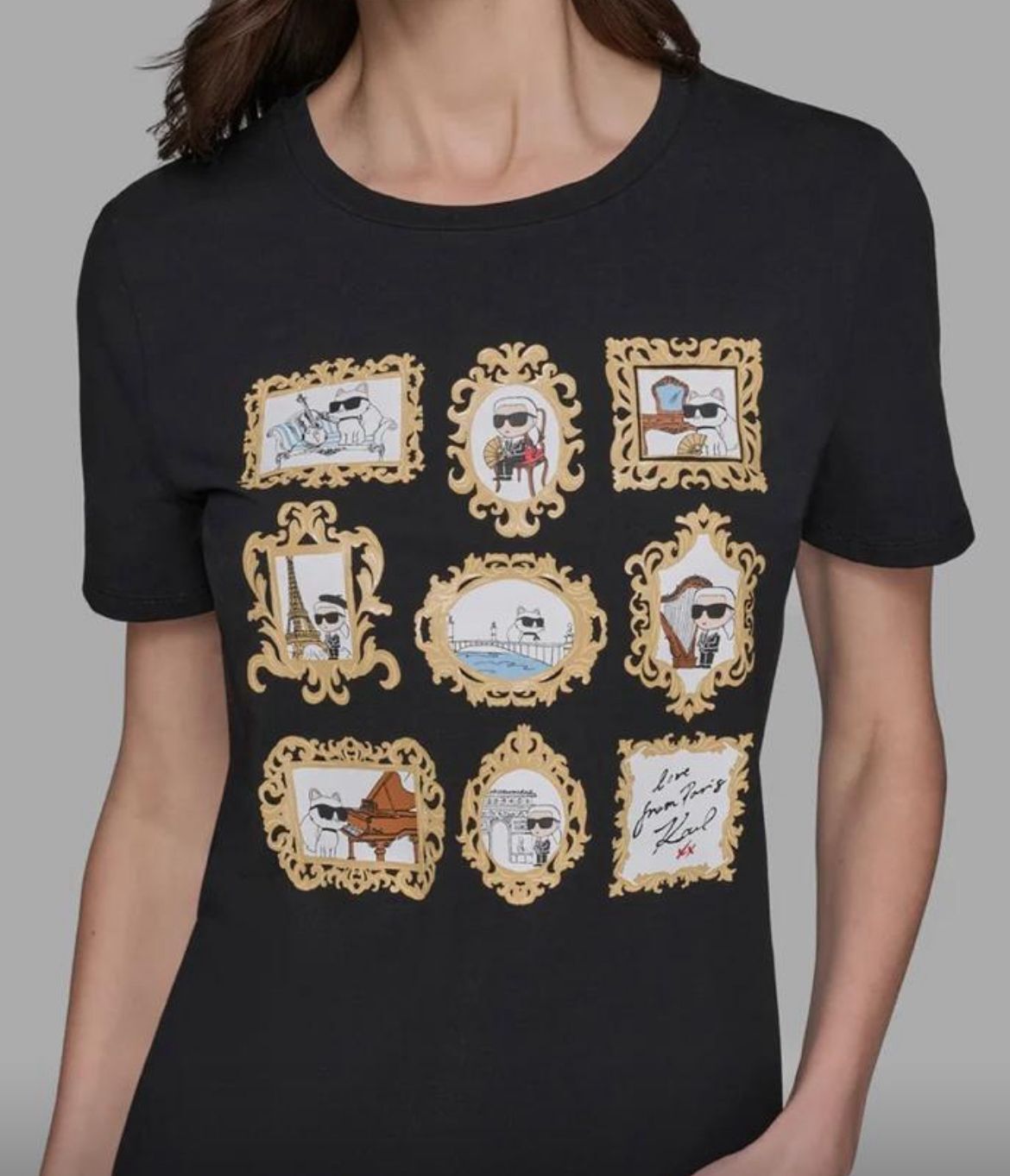 Karl Lagerfeld 女裝黑色畫框 Tee (黑)  KL5