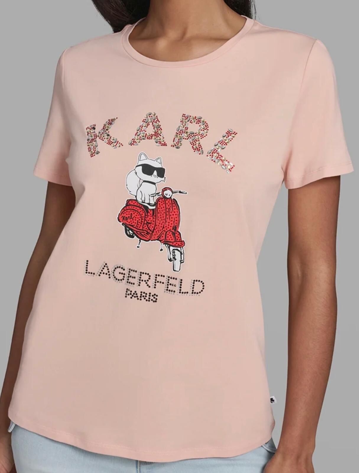 Karl Lagerfeld 女裝電單車貓貓 Tee (粉橙) KL4