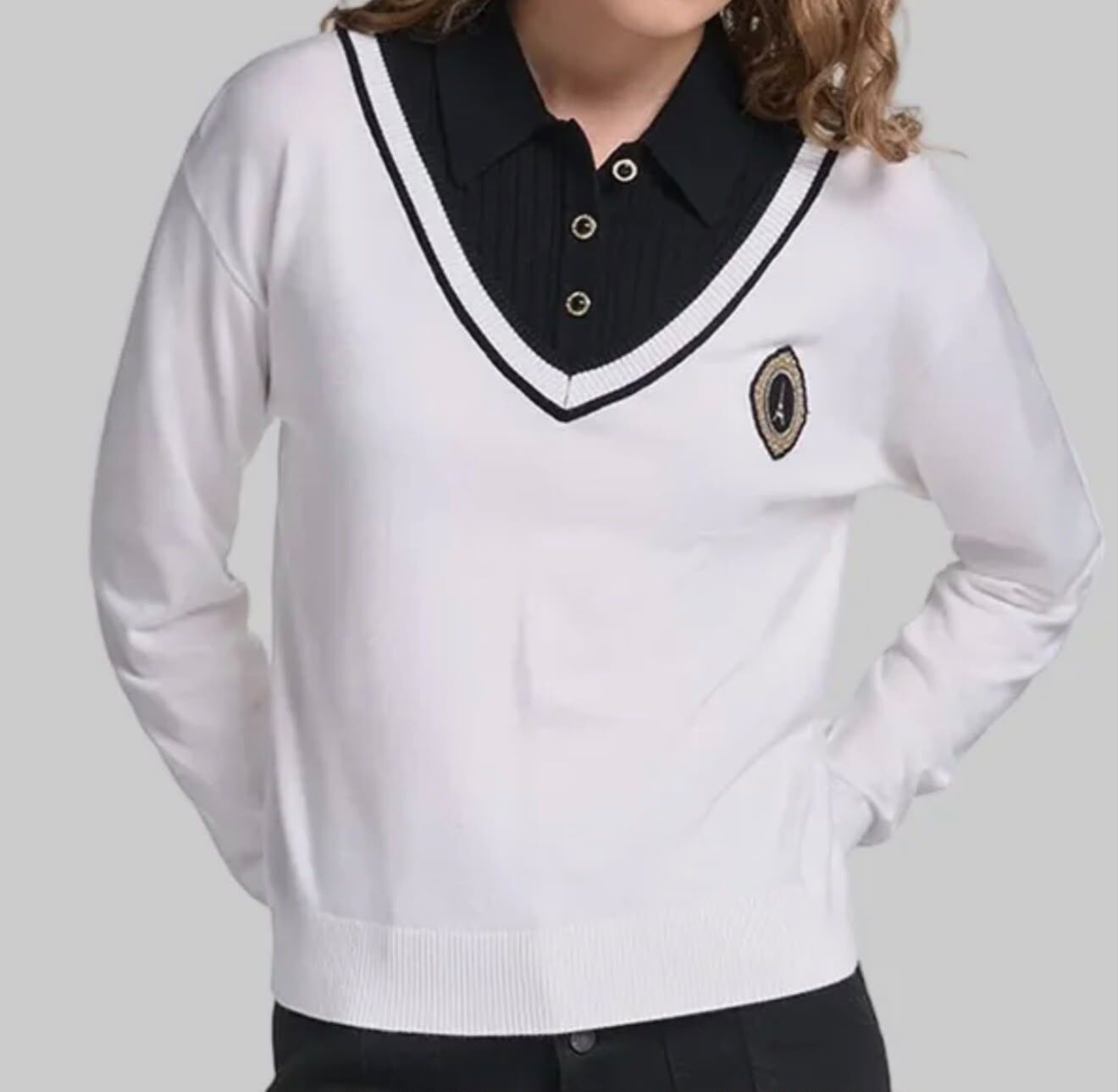 Karl Lagerfeld 女裝假兩件針織上衣 (白) KL25