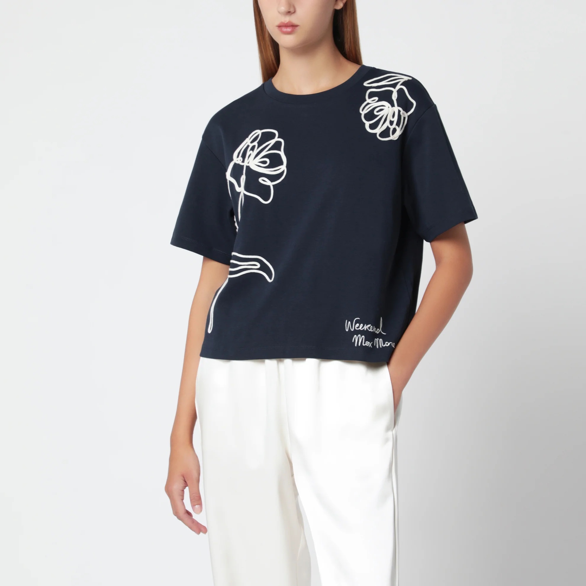 1FF0918-126 [MAX MARA WEEKEND] 花卉刺繡棉質 T 恤 黑色花卉刺繡 #WKDSALACO (EU)