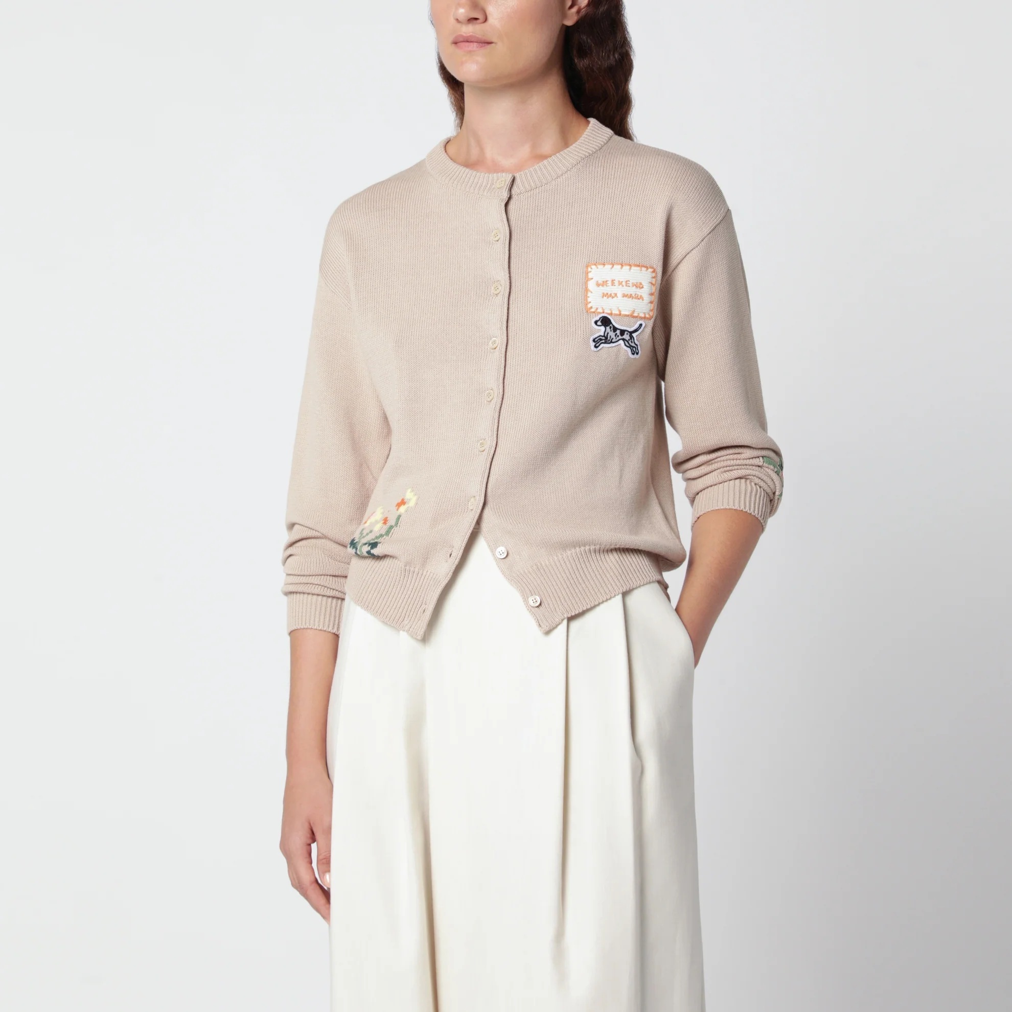 1FF0918-131 [MAX MARA WEEKEND] 嵌花細節棉質開襟外套 杏仁色 #WKDTEIERACO (EU)