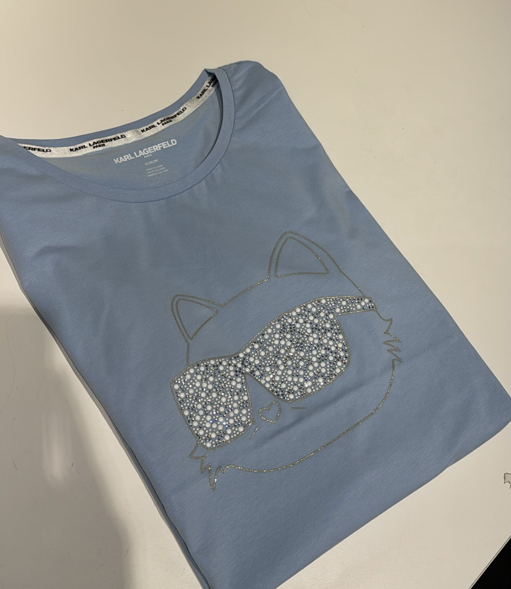 Karl Lagerfeld 女裝新款水鑽貓貓 Tee (藍) KL16