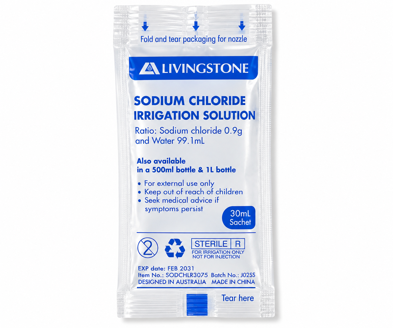 Livingstone 0.9% 無菌生理鹽水 30mL 獨立包裝