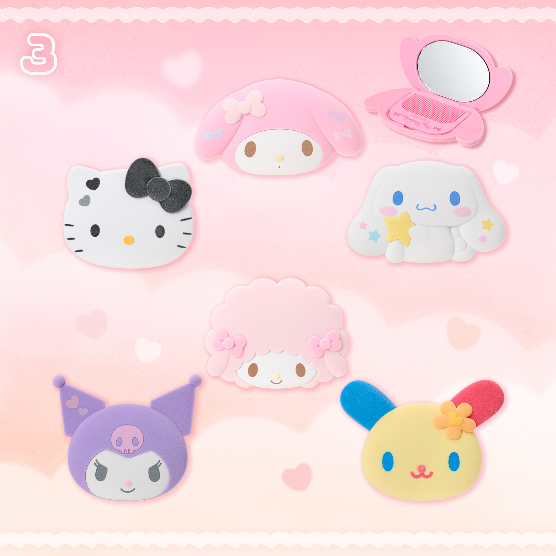 日本 Sanrio 植絨飾品系列 頭形摺鏡連梳