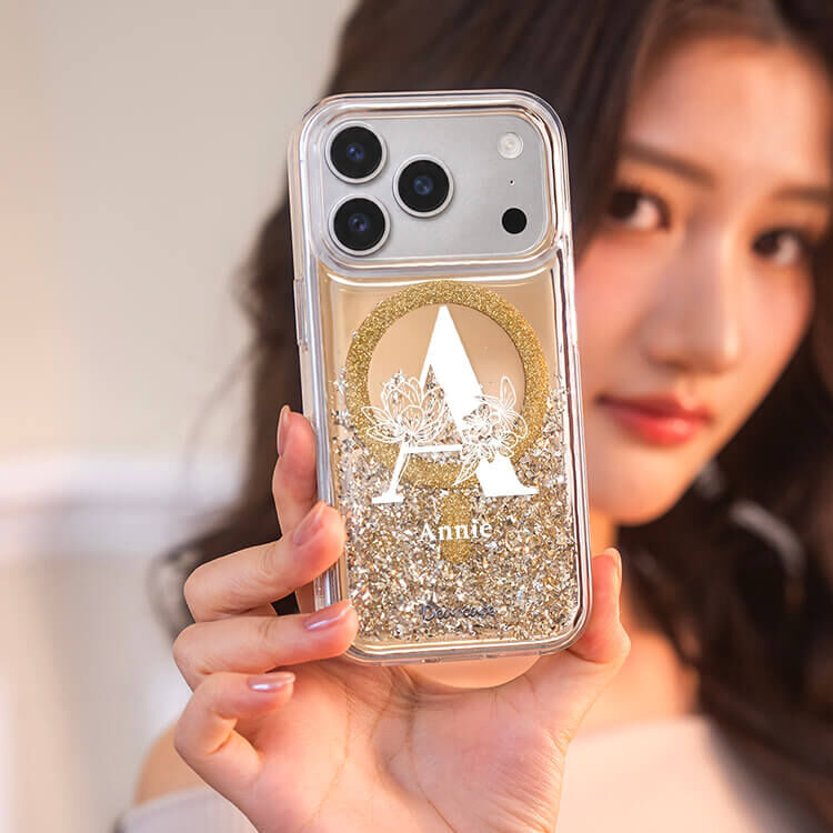 大字陪襯 (MagSafe磁吸) 閃耀金鏡面殼 - (訂製名字) iPhone客製化手機殼