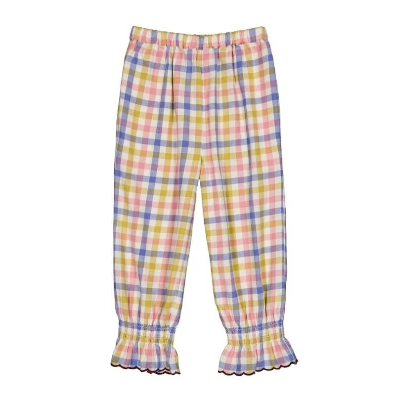 HELLO SIMONE 繽紛格紋束口波浪下襬長褲 Mirliton pants Check Sixties