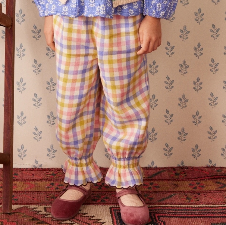 HELLO SIMONE 繽紛格紋束口波浪下襬長褲 Mirliton pants Check Sixties