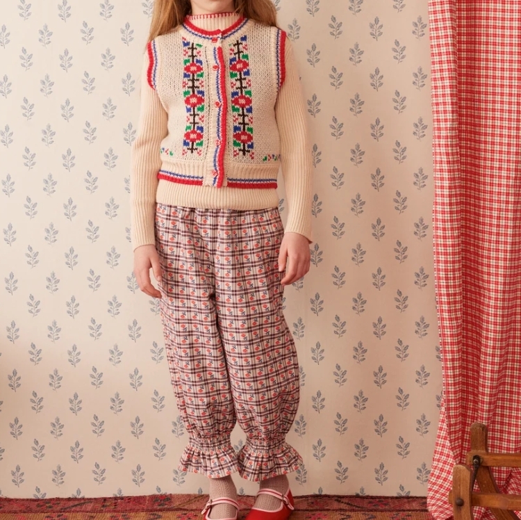 HELLO SIMONE 山茶花格紋束口波浪下襬長褲 Mirliton pants Camelia Check
