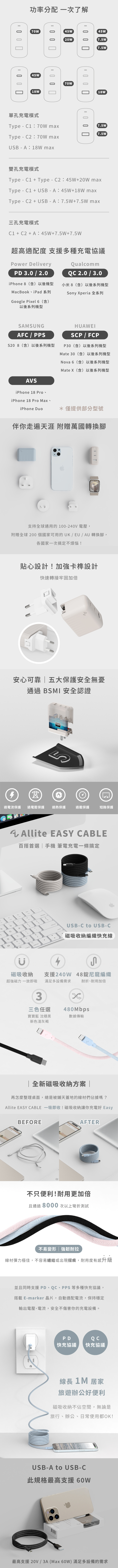 iPhone 18 新機限定快充組 -   Allite A1 Pro 70W + Allite Easy Cable 磁吸收納編織快充線（ 支援 AVS 60W 動態快充 ）