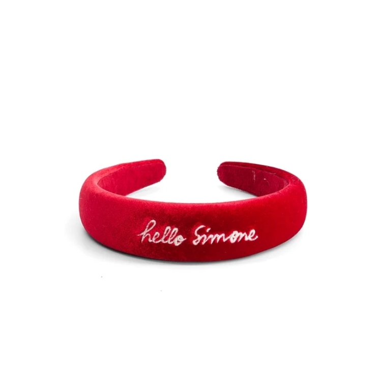 HELLO SIMONE 天鵝絨品牌刺繡髮箍 Headband Cherry
