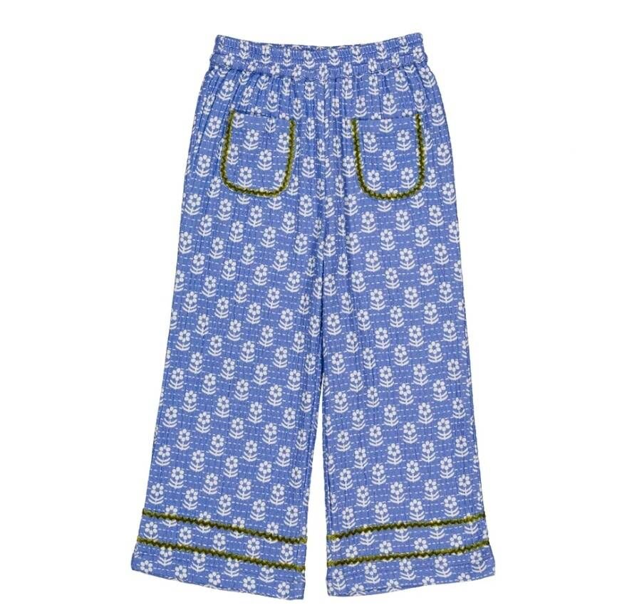 HELLO SIMONE 虛線花朵抓皺長褲 Poupetta pants Snowdrop