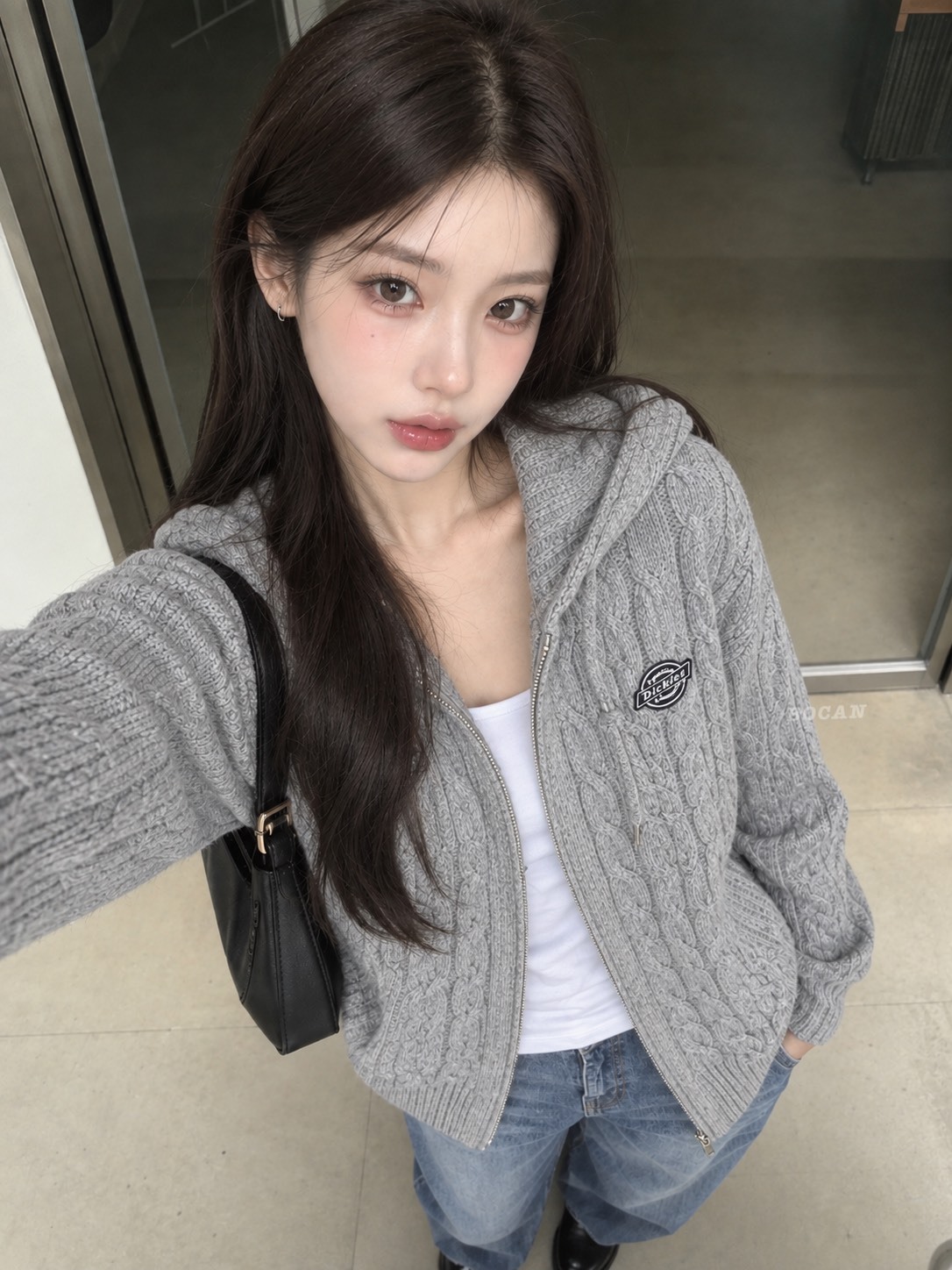 DICKIES 美式復古 刺繡 麻花針織 雙拉鍊 連帽外套 男女同款