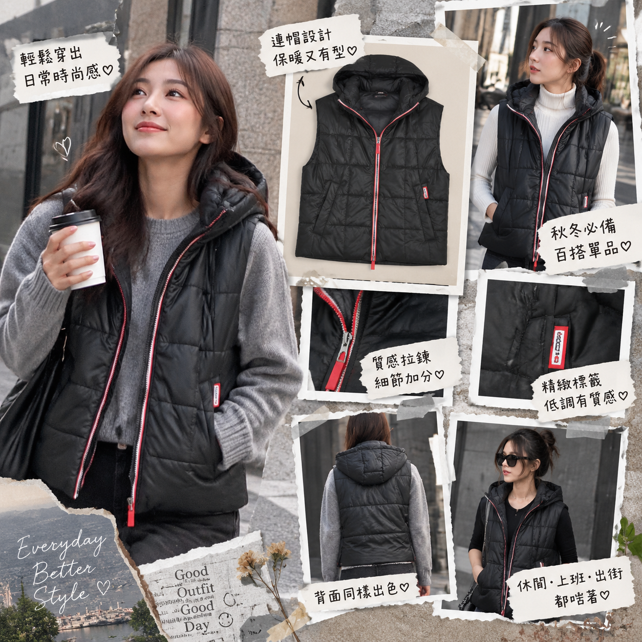 【預購】HUNTER N091754 Lindsey Square 菱格絎縫背心外套 (黑色)